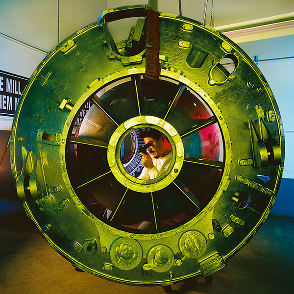 large casting with worker inspecting